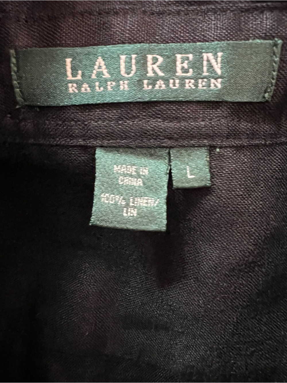 Lauren Ralph Lauren Black 100% Linen Sleeveless Button Front Shirt Size Large - Picture 9 of 9